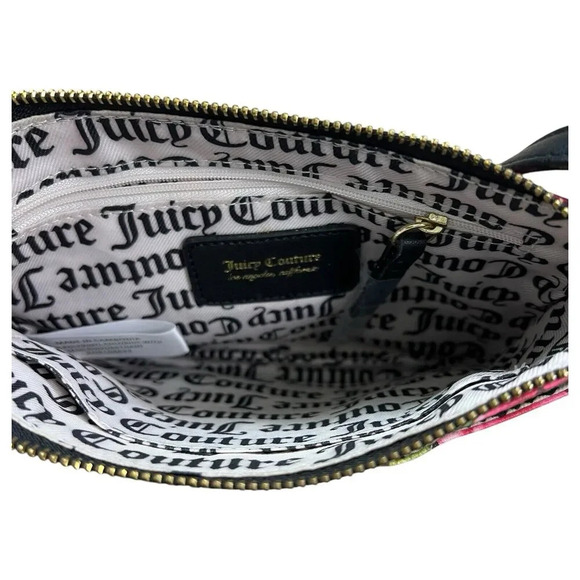 Juicy Couture Black Multi Rose Floral Small Crossbody Purse Outside Pocket - Picture 7 of 9